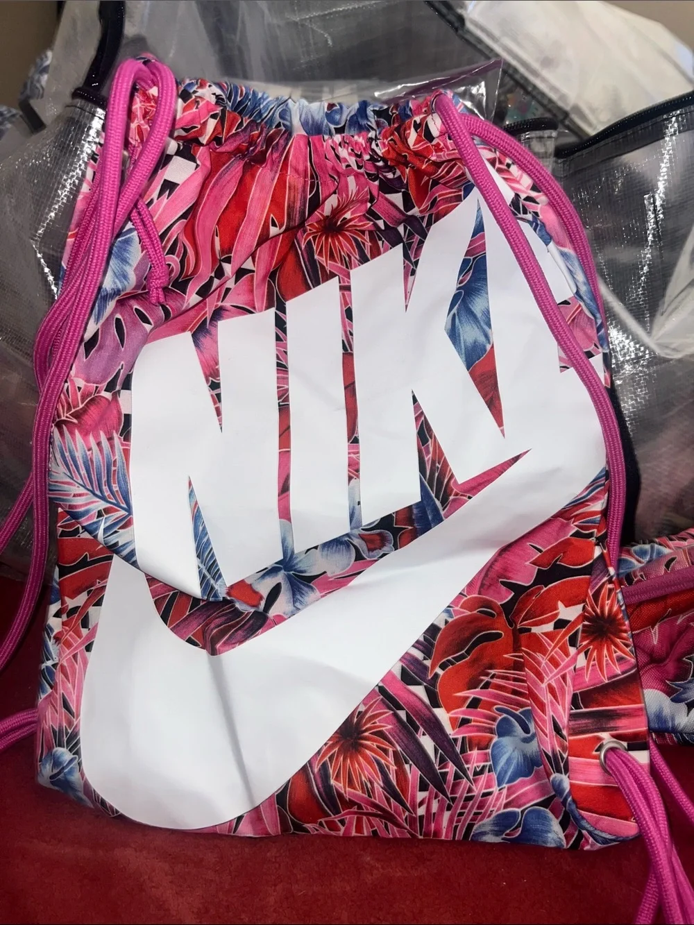 Nike Pink Tropical Drawstring Bag and Waist fanny Pack Set
